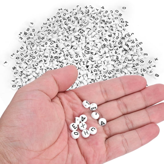 Tebru 1000PCS ALPHABET BEADS ACRYLIC WHITE FLAT ROUND MIXED LETTER A - Z LOT