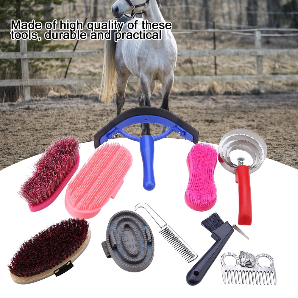Tebru 10Pcs Horse Grooming Care Kit Equestrain Brush Curry Comb Horse
