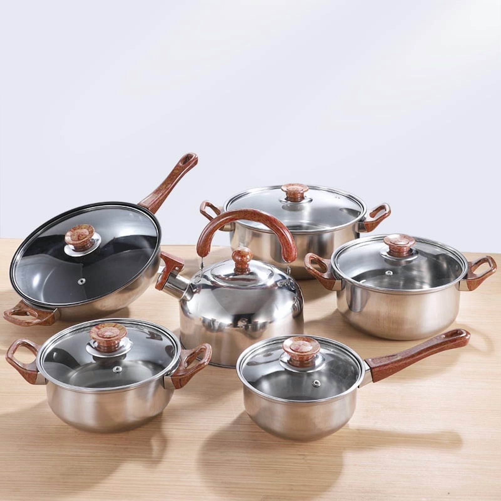 Tebru 12 Piece Nonstick Stainless Steel Cookware Set