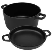 Tebru 2-in-1 Pre-Seasoned Cast Iron Double Dutch Oven with Lid - Dual Handles - Enameled Cast Iron Pot Cookware - Use in the Oven, on the Stove, on the Grill or over the Campfire - Black, 5QT