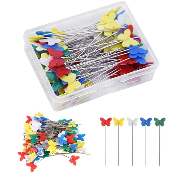 Tebru 200 Pcs Quilting Pins Butterfly Shaped End Flat Head Sewing Pins Mixed Color Set,Flat Head Pin