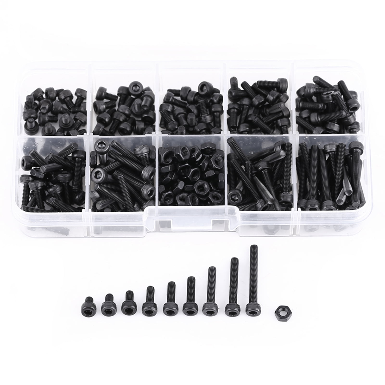 Tebru 280Pcs/Box M3 Cap Head Hex Socket Bolt Screw Nut Metric Machine Fastener Assortment Set, M3 Machine Screw,Cap Head Hex Socket Screw