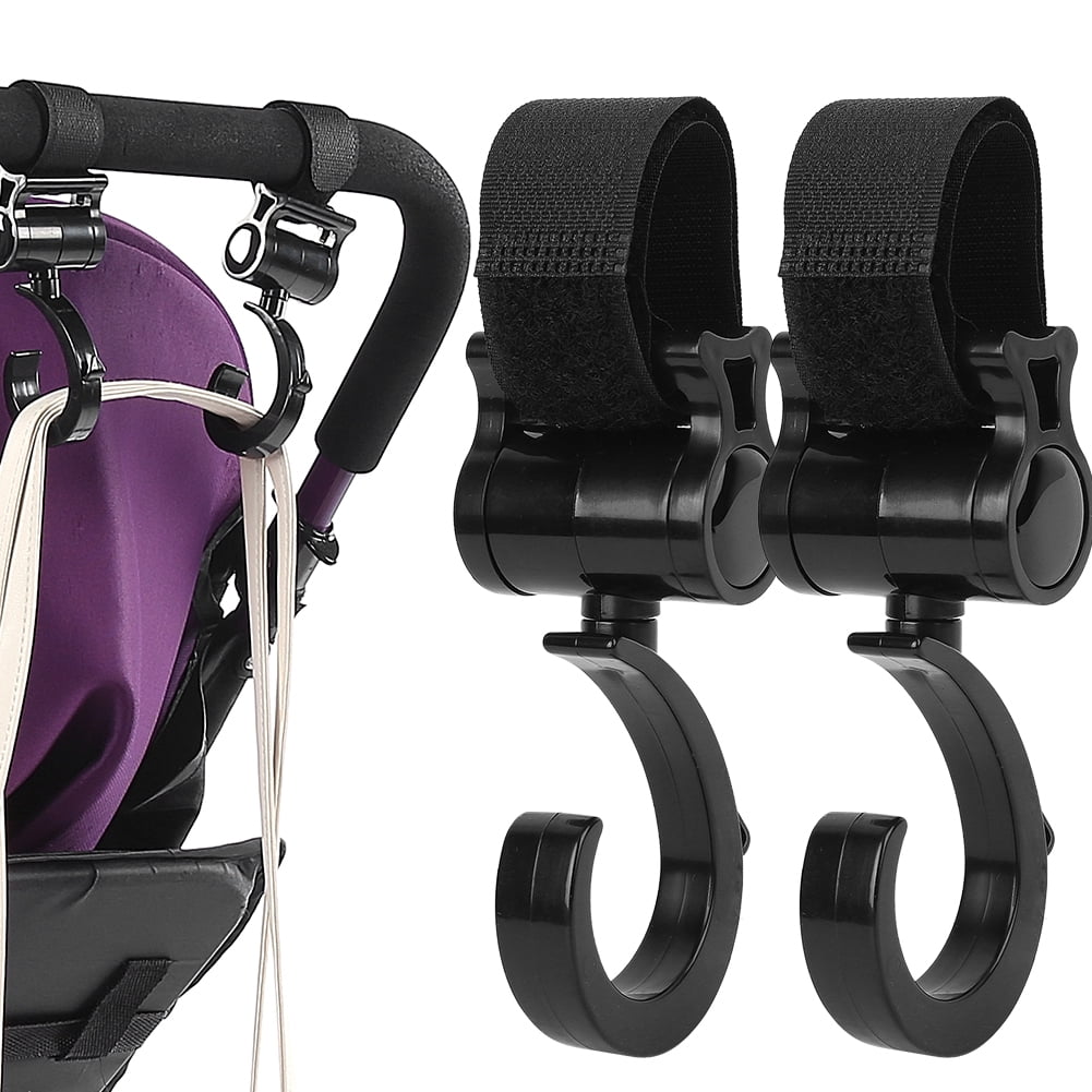 Tebru 2PCS Multifunctional Baby Stroller Hook, Rotatable Basket Mommy Shopping Hand Bag Hooks Hanger Pushchair Accessories