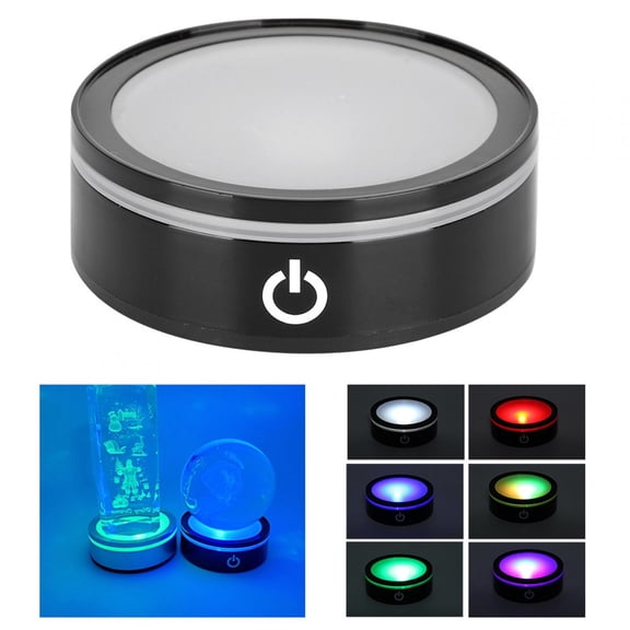 Tebru 3D Carving Base,LED Base Crystal Black Flat Touch Multi Mode Colorful White Light 3D Inner Carving Laser Base,Colorful Base