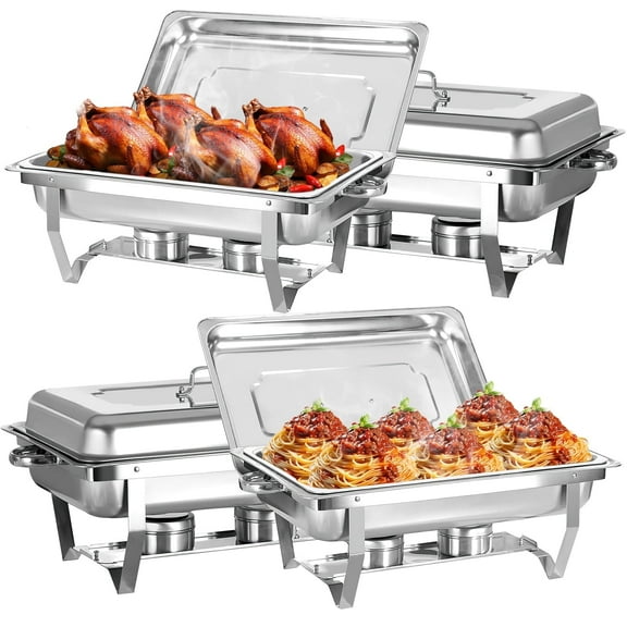 Tebru 4 Pack 13QT Chafing Dish Buffet Set Rectangular Stainless Steel Buffet Catering Warmer Set for Parties, Events, Weddings, Dinner