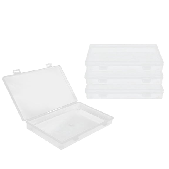 Tebru 4Pcs Transparent Plastic Box With Hinged Cover Multipurpose Storage Container JY