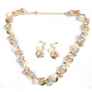TATAMUMU Tebru Alloy Jewelry Set Lady Jewelry Set Women Faux Pearl Necklace Earrings Set Bridal Jewelry Set with Rhinestone Jewelry Gift