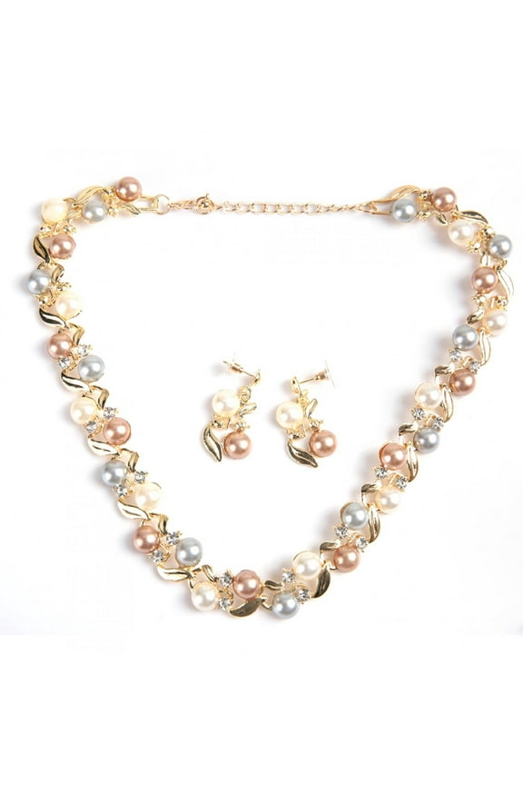 Alloy Jewelry Set Lady Jewelry Set Women Faux Pearl Necklace Earrings Set Bridal Jewelry Set with Rhinestone Jewelry Gift