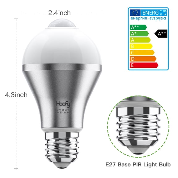 Tebru Aluminum+ABS+PC, Motion Sensor Light Bulb, Haofy 9W E27 Smart PIR LED Bulbs Auto On/Off Security Lights Outdoor/ Smart Built-in PIR Motion Sensor