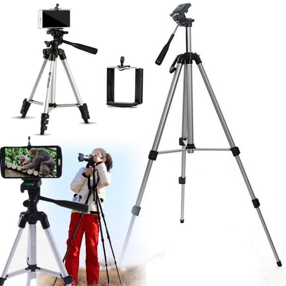 Tebru Aluminum Tripod w/ Smartphone Mount, 1050mm Height, Compatible with Smartphones, Black