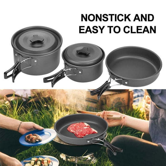 Tebru Camping Cooking Set,Outdoor Camping Picnic Barbecue Cooking Set Cookware for 2-3 People, Cooking Set