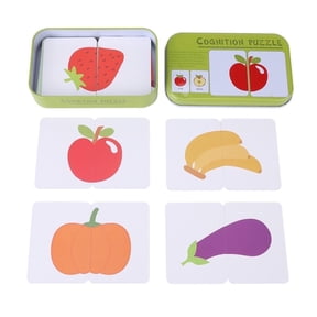 Tebru Educational Cognitive Cards, Learning Cards, Preschool Cognitive Learning Training Puzzle Cards Educational Toy With Iron Box Fruits