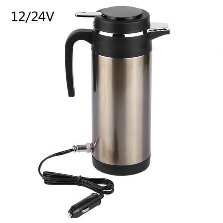 Tebru Electric In-car Kettle,1200ML 12V/24V Stainless Steel Electric In-car Kettle Travel Thermoses Heating Water Bottle, In-car Heating Water Bottle