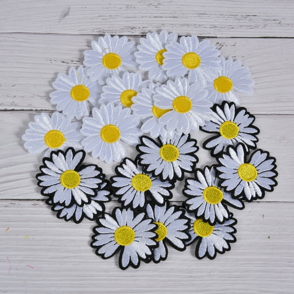 Tebru Embroidery Patches, 20 Daisy Flower Embroidered Iron Patches On Patches For Clothing Jackets, And Clothing Backpacks