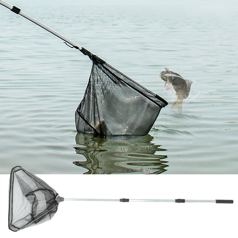 Tebru FTVOGUE Fishing Landing Net,Telescoping Pole Handle Fishing Net,1.5M  Durable Triangular Folding Aluminum Alloy Fishing Landing Net with