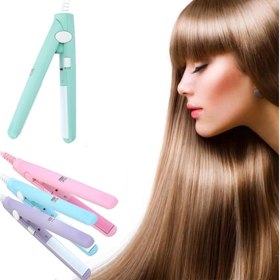 Tebru Flat Iron Curler, Mini Hair Straightener, 2 in 1 Mini Hair Straightener Ceramic Tourmaline Plate Beauty Flat Iron Heating Curler