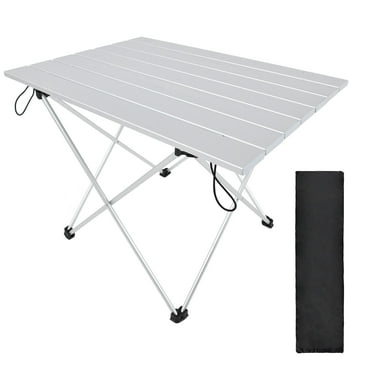 Folding Camping Table with Ultralight Aluminum Tabletop, Camping Side Table Portable Beach Table for Outdoor Camping, Picnics, and BBQs, Small, Sliver