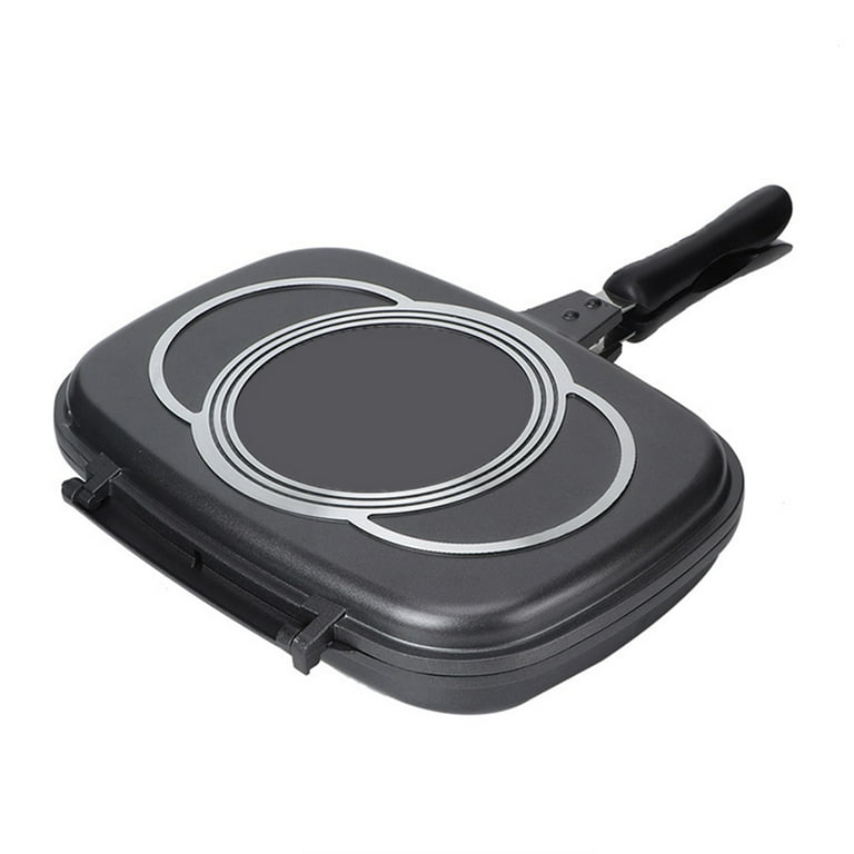 Tebru Household Frying Pan,Frying Pan Flip Double-sided Non-stick Barbecue  Cooking Tool Cookware Stove Anti-scalding Handle,Double-sided Frying Pan