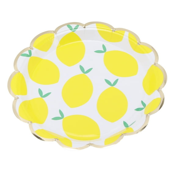 Tebru Knife Fork Dinnerware Sets Birthday Plates Practical Convenient Cute Lemon Pattern Disposable Tableware For Party Travel