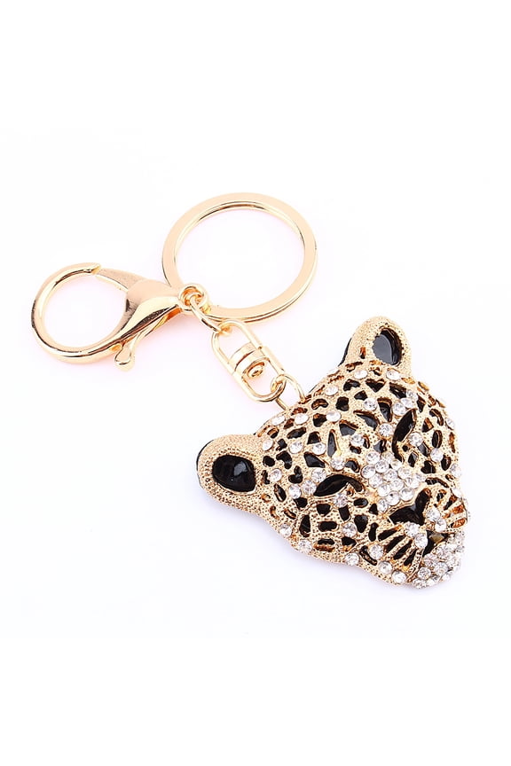 Leopard Head Key Ring Chain,New Rhinestone Leopard Keyring Charm Pendant Purse Bag Key Ring Chain Keychain,Rhinestone Leopard Head Keyring