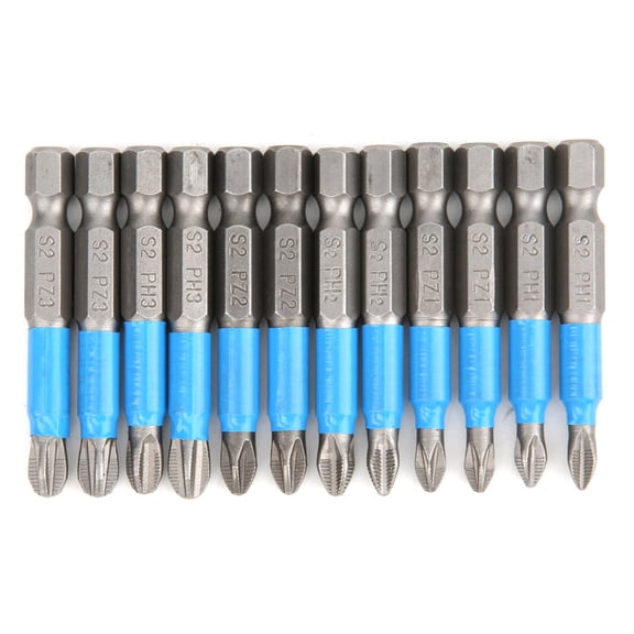 Tebru New 12pcs/set 50mm Non-Slip Magnetic Screwdriver Bits 1/4 Inch Hex Shank