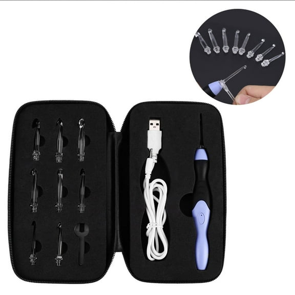 Tebru Replaceable Crochet Hook, USB Rechargeable LED Light Up Crochet Hook Set Knitting Tool with Replaceable Tips 2.5-6.5MM