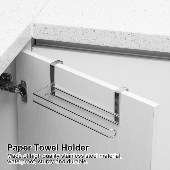 Tebru Stainless Steel Kitchen Over Door Roll Paper Holder Paper Towel Rack Hanger, Paper Towel Hanger, Paper Towel Rack