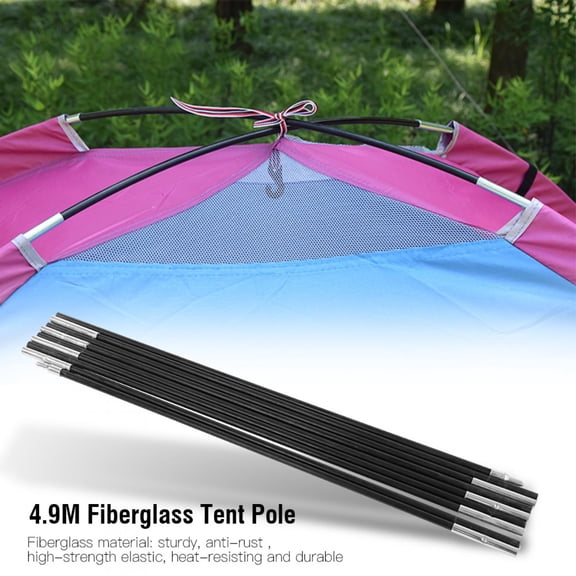 Tebru Tent Pole,4.9M Fiberglass Camping Tent Pole Bars Outdoor Support Rods Awning Frames Kit