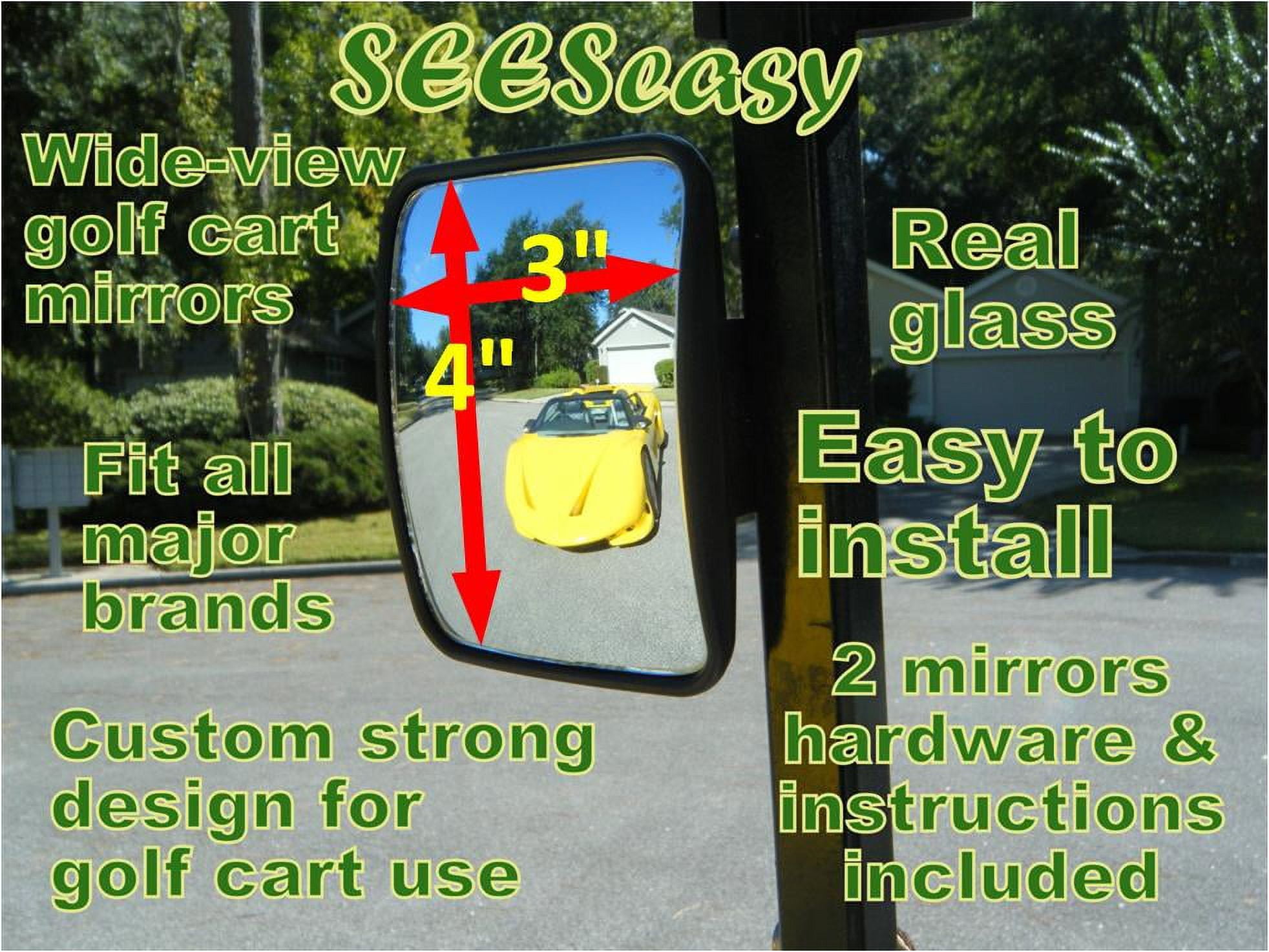 TecScan SEESeasy Golf Cart Mini Fixed Rear-View Mirrors Pair (3in x 4in)