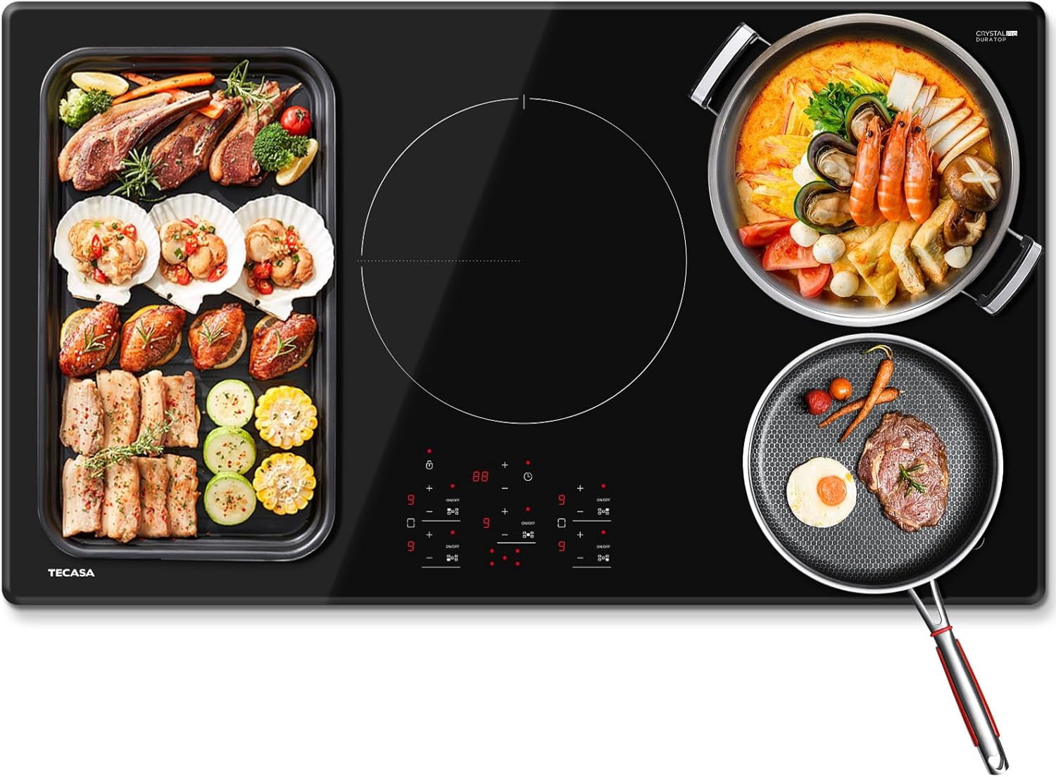 TECASA 36 in Built-in Induction Cooktop, 10800W Electric Cooktop 5 Burners with Boost, Touch Control Stove Top, Timer & Child Lock, Black