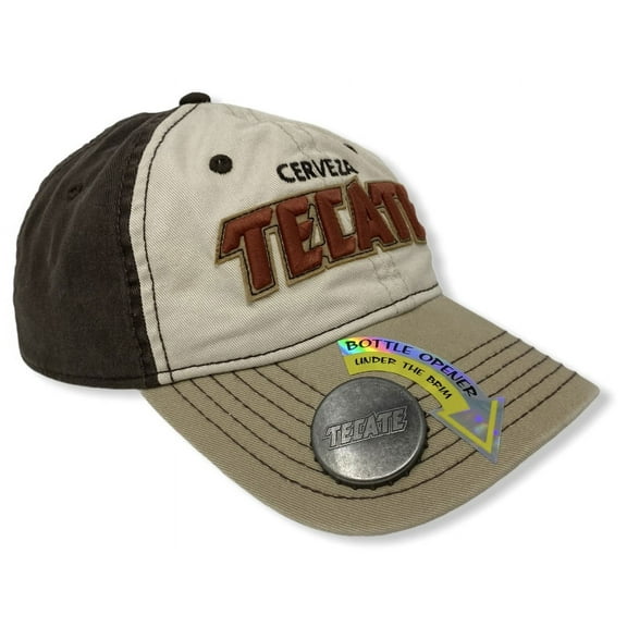Tecate Cerveza Beer Men's Unstructured Hat Cap With Built In Bottle Opener (Brown/Khaki)
