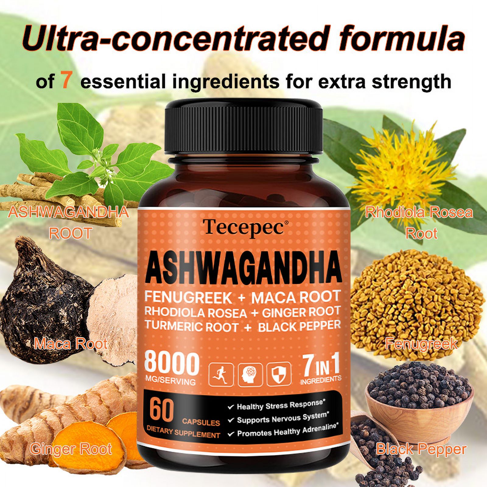 TecepecAshwagandha Supplement 8000mg Combined Fenugreek, Maca