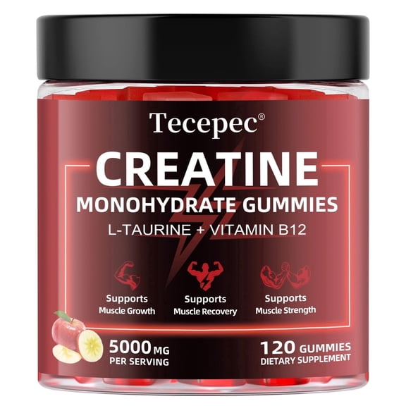 Tecepec Creatine Monohydrate Gummies 5000mg per Serving Supports Muscle Strength and Recovery Gluten-Free Vegan 120 Count