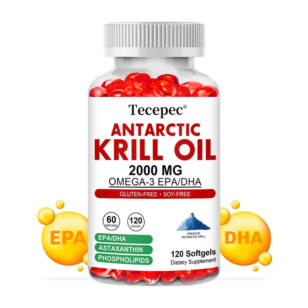Tecepec Krill Oil 2000 mg with Omega-3s EPA, DHA, Astaxanthin and Phospholipids 120 Softgels (60 Servings)
