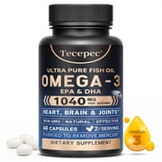 Tecepec Omega 3 Fish Oil Capsules, EPA 664 mg & DHA 376 mg, Supplement for Heart, Brain & Joint Wellness, 60 Softgels