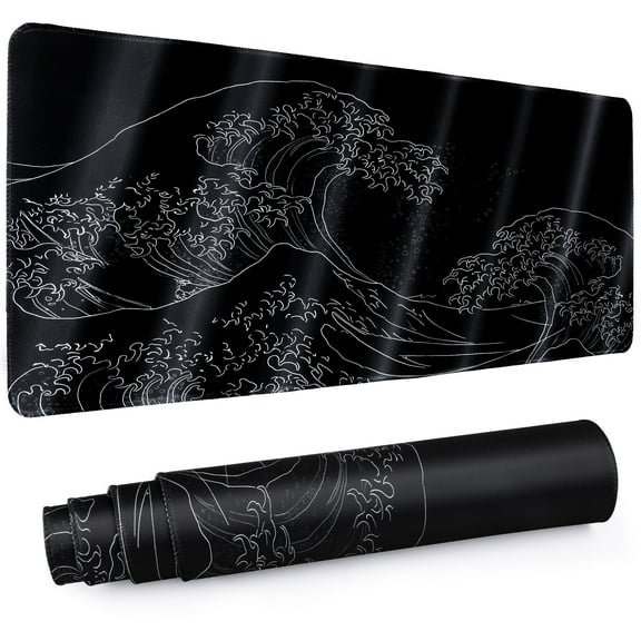 Tecfino Gaming Mouse Pad with Stitched Edges,31.5" x 11.8" Extended Desk Mat Pad 3mm Thick Anti-Slip Rubber Base Keyboard Pad for Gamer Office & Home,Black