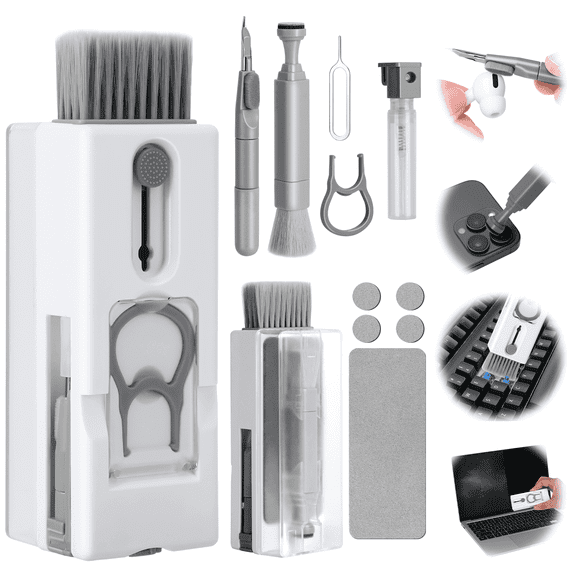 Tecfino Keyboard Cleaning Kit,11-in-1 Electronics Cleaning Tool Laptop Cleaner for for Keyboard Earbuds Smartphones Screens,Grey