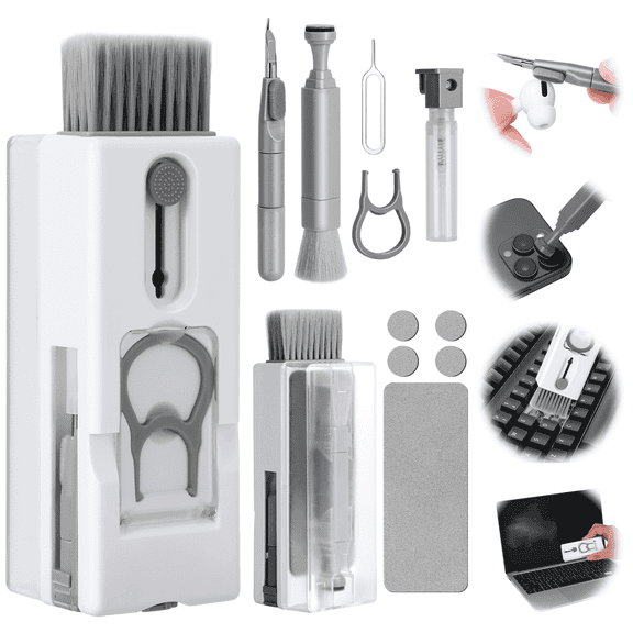 Tecfino Keyboard Cleaning Kit, 11-in-1 Electronics Cleaning Tool Laptop Cleaner for Keyboard Earbuds Smartphones Screens, Grey