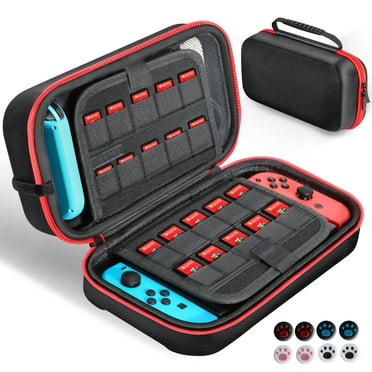 Tecfino Switch Carrying Case Compatible With Nintendo Switch/Switch Oled, with 20 Games Cartridges Portable Protective Travel Storage Handbag Pouch For Console & Accessories, Red