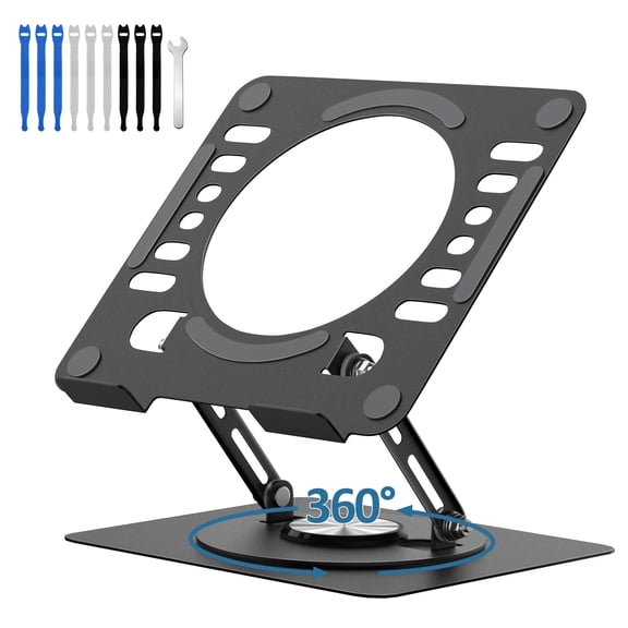 Tecfino Swivel Laptop Stand for Desk, 360° Rotating Adjustable Metal Computer Stand with Cooling Ventilation, Foldable Laptop Holder and Laptop Riser for 10-17 Inch Devices, Black