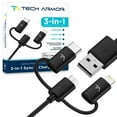 thumbnail image 1 of Tech Armor 3-in-1 Type C/Lightning/Micro USB Charging Cable - Sync/Charge Apple and Android - 3 Foot Black, 1 of 14