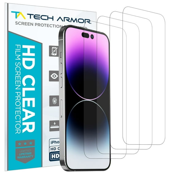 Tech Armor HD Clear Film Screen Protector Designed for Apple NEW iPhone 14 Pro6.1 Inch 4 Pack 2022