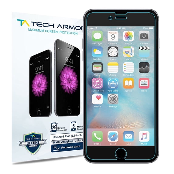 Tech Armor Matte Anti-Glare / Anti-Fingerprint Film Screen Protector Designed for Apple iPhone 6S Plus and iPhone 6 Plus 5.5 Inch 3 Pack