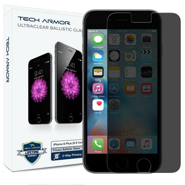 Tech Armor Privacy Ballistic Glass Screen Protector Designed for Apple iPhone 6 Plus and iPhone 6s Plus 5.5 Inch 1 Pack Tempered Glass