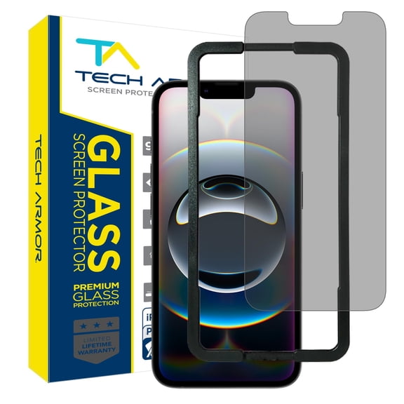 Tech Armor Privacy Ballistic Glass Screen Protector for New Apple iPhone 13 6.1" and iPhone 13 Pro 6.1" 2021 - Case-Friendly Tempered Glass, Haptic Touch Accurate [1-Pack]