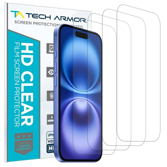 Tech Armor 4 Pack HD Clear Film Screen Protector for Apple NEW iPhone 16 - 6.1 Inch