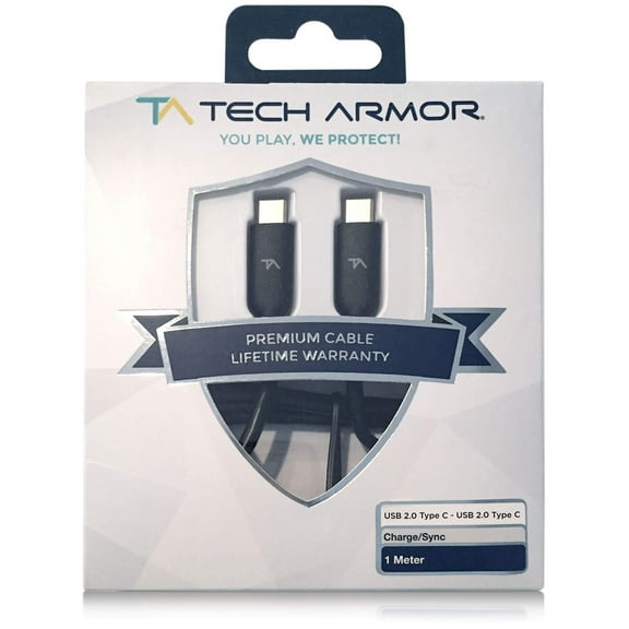 Tech Armor USB C to USB C 2.0 Fast Charging/Data Sync Cable, 60W, High-Speed, 3 Feet, Black