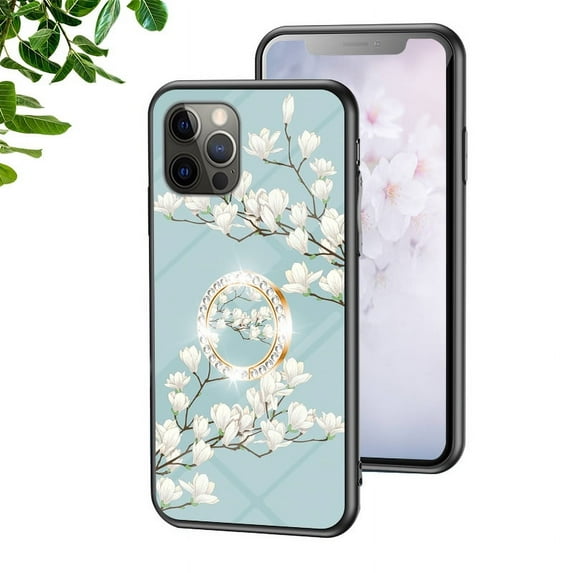 Tech Circle Case for iPhone 13 Pro with Exquisite Glass Back , Floral Flower Pattern, Ring Holder Cute Slim Thin TPU Soft Bumper Protective Cover for iPhone 13 Pro 6.1 inch'gardenias)(