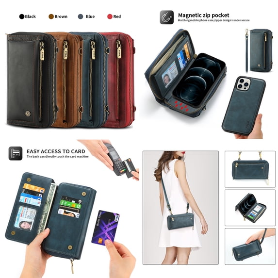 Tech Circle iPhone 12 Pro Max Wallet Case with Card Slot Premium Soft PU Leather Zipper Flip Folio Wallet with Wrist Strap Protective for iPhone 12 Pro Max Case,Blue