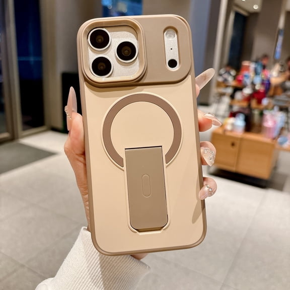 Tech Circle For iPhone 16 Pro Max Magnetic Foldable Kickstand PC+TPU Case Compatible with MagSafe Anti-Fingerprint Shockproof Protection Matte Translucent Phone Cover,Desert Gold